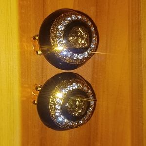 Gold and black designer inspired clip on earrings